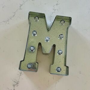 Silver Metal Marquee Letter ‘M’ Art with Battery Operated Lights